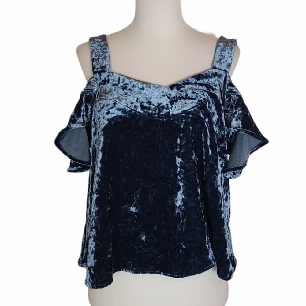 Timing blue Crushed Velvet Off the Shoulder top